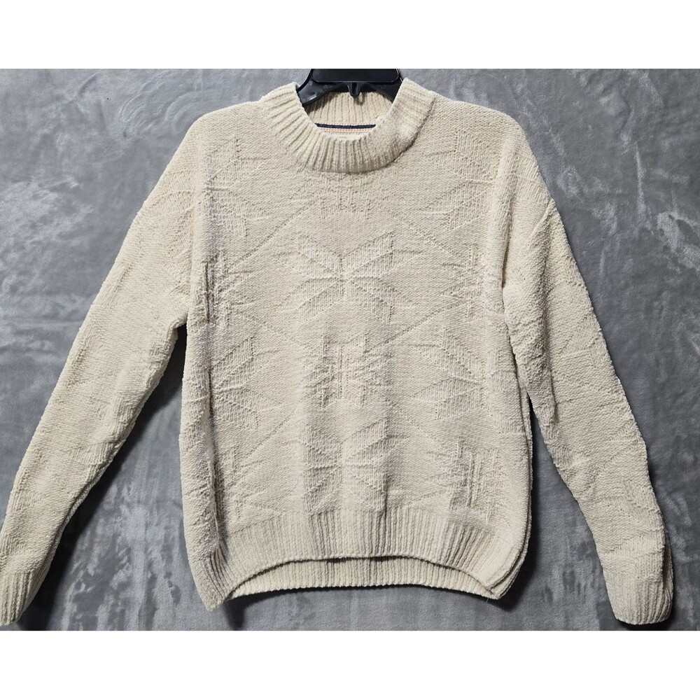 Weatherproof Vintage Knit Sweater Womens L Ivory Beige Gold threads Boho Peasant